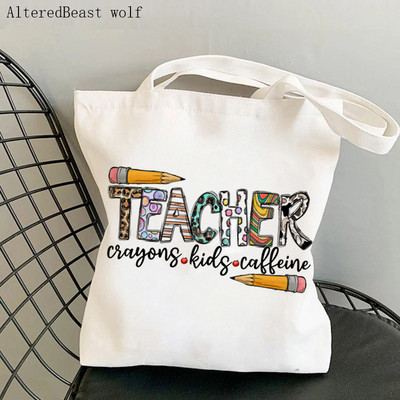 Geantă de mână pentru femei, super profesor, cu imprimeu leopard, kawaii, Harajuku, cumpărături, pânză, rechizite pentru profesori, geantă Tote, geantă de umăr