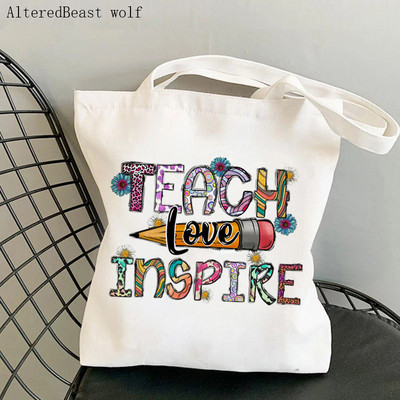 Geantă de mână pentru femei, super profesor, cu imprimeu leopard, kawaii, Harajuku, cumpărături, pânză, rechizite pentru profesori, geantă Tote, geantă de umăr