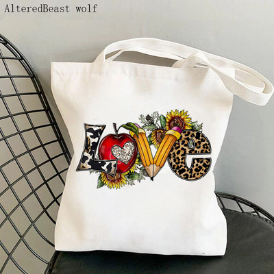 Geantă de mână pentru femei, super profesor, cu imprimeu leopard, kawaii, Harajuku, cumpărături, pânză, rechizite pentru profesori, geantă Tote, geantă de umăr