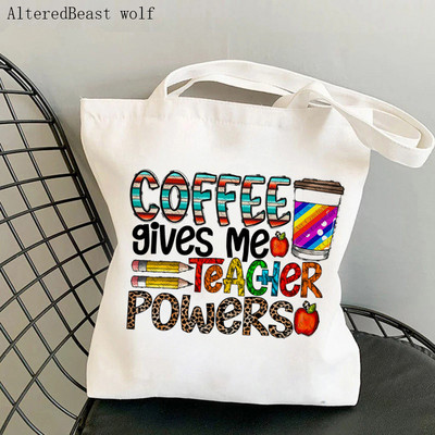 Geantă de mână pentru femei, super profesor, cu imprimeu leopard, kawaii, Harajuku, cumpărături, pânză, rechizite pentru profesori, geantă Tote, geantă de umăr