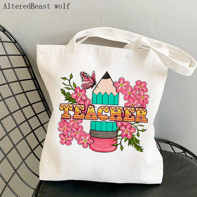 Geantă de mână pentru femei, super profesor, cu imprimeu leopard, kawaii, Harajuku, cumpărături, pânză, rechizite pentru profesori, geantă Tote, geantă de umăr