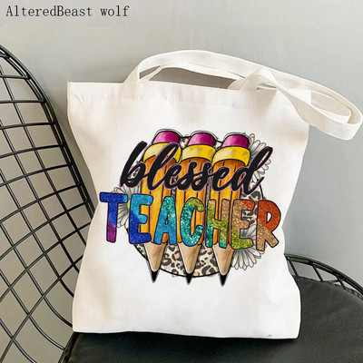 Geantă de mână pentru femei, super profesor, cu imprimeu leopard, kawaii, Harajuku, cumpărături, pânză, rechizite pentru profesori, geantă Tote, geantă de umăr