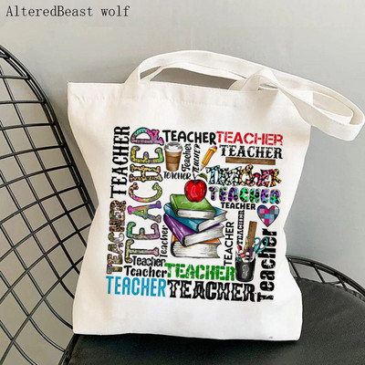 Geantă de mână pentru femei, super profesor, cu imprimeu leopard, kawaii, Harajuku, cumpărături, pânză, rechizite pentru profesori, geantă Tote, geantă de umăr