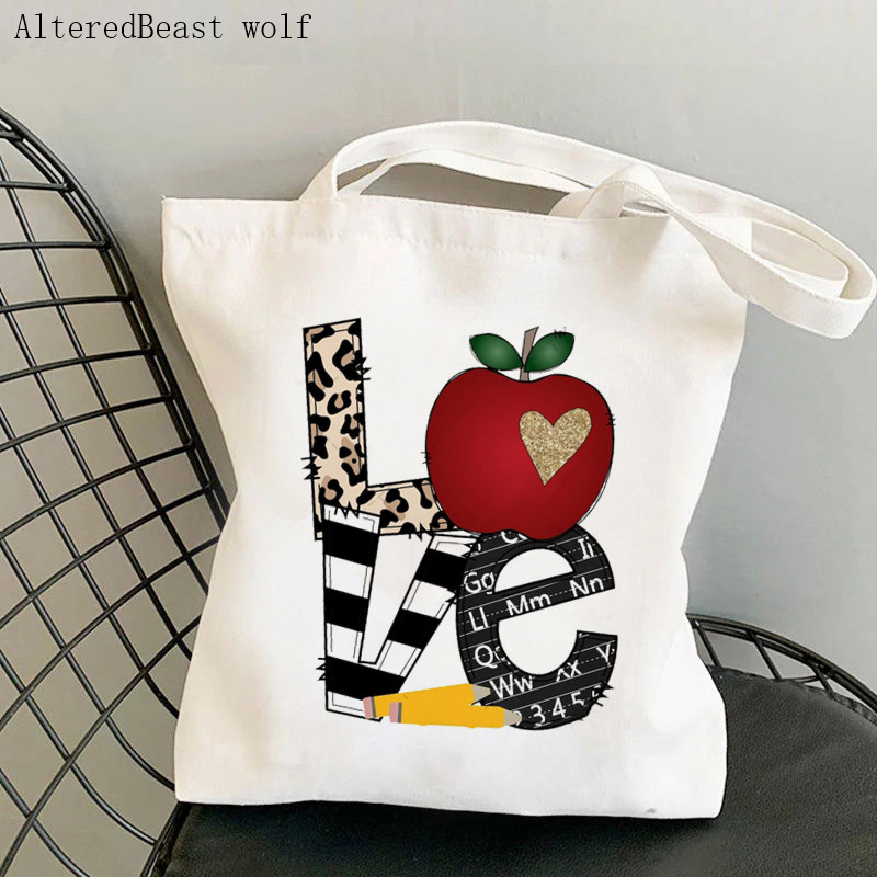 Geantă de mână pentru femei, super profesor, cu imprimeu leopard, kawaii, Harajuku, cumpărături, pânză, rechizite pentru profesori, geantă Tote, geantă de umăr