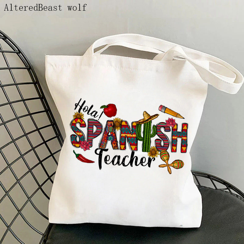 Geantă de mână pentru femei, super profesor, cu imprimeu leopard, kawaii, Harajuku, cumpărături, pânză, rechizite pentru profesori, geantă Tote, geantă de umăr