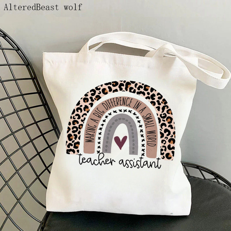 Geantă de mână pentru femei, super profesor, cu imprimeu leopard, kawaii, Harajuku, cumpărături, pânză, rechizite pentru profesori, geantă Tote, geantă de umăr