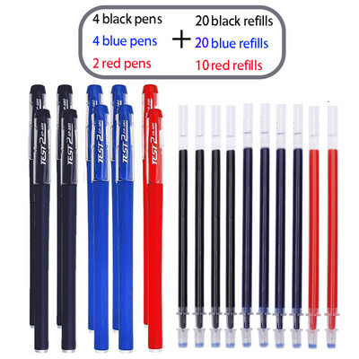 12/60 gab. Gēla pildspalvu uzpildes komplekts Skolas piederumi Melna zila Sarkana tinte Krāsa 0,5mm Lodīšu pildspalva Stienis Studentu Skolas Biroja Kancelejas preces