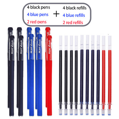 12/60 gab. Gēla pildspalvu uzpildes komplekts Skolas piederumi Melna zila Sarkana tinte Krāsa 0,5mm Lodīšu pildspalva Stienis Studentu Skolas Biroja Kancelejas preces
