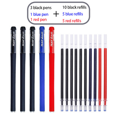 12/60 gab. Gēla pildspalvu uzpildes komplekts Skolas piederumi Melna zila Sarkana tinte Krāsa 0,5mm Lodīšu pildspalva Stienis Studentu Skolas Biroja Kancelejas preces