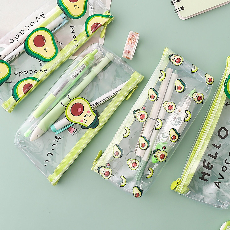 Drăguț Avocado Geantă de creion transparentă papelaria PVC Pencil Case papetărie Kawaii Pencilcase material escolor rechizite școlare