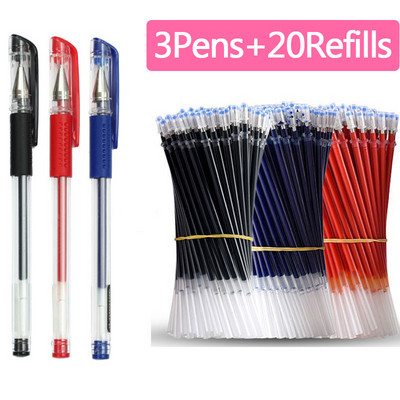 Kemijska olovka od 23 komada + komplet za ponovno punjenje Crno-plava crvena tinta Gel olovka Vrh 0,5 mm Školski i uredski pribor Pribor
