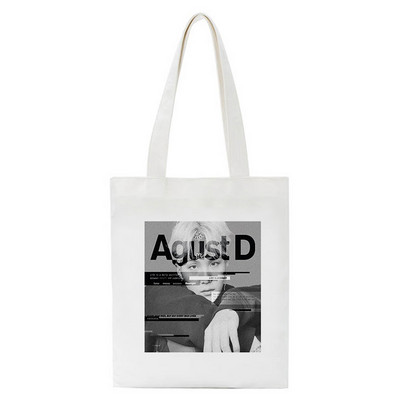 Korejski stil Agust D Funny Shopper Bag ​Torba za kupovinu Torba na rame Platnena torba Harajuku Messenger torba velikog kapaciteta Ručna torba