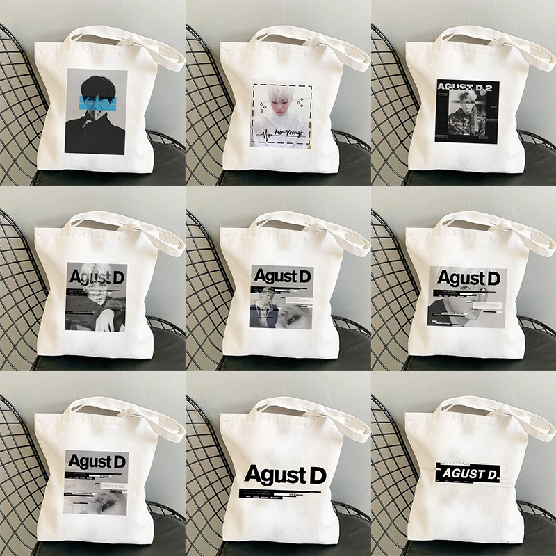 Korejski stil Agust D Funny Shopper Bag ​Torba za kupovinu Torba na rame Platnena torba Harajuku Messenger torba velikog kapaciteta Ručna torba