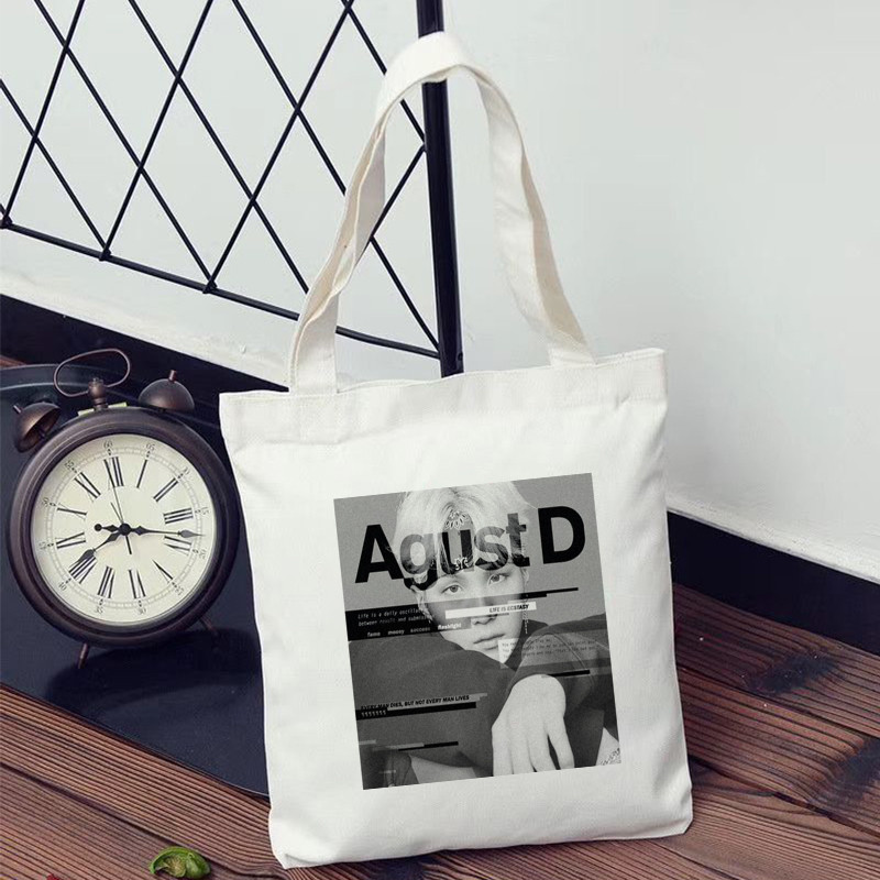 Korejski stil Agust D Funny Shopper Bag ​Torba za kupovinu Torba na rame Platnena torba Harajuku Messenger torba velikog kapaciteta Ručna torba