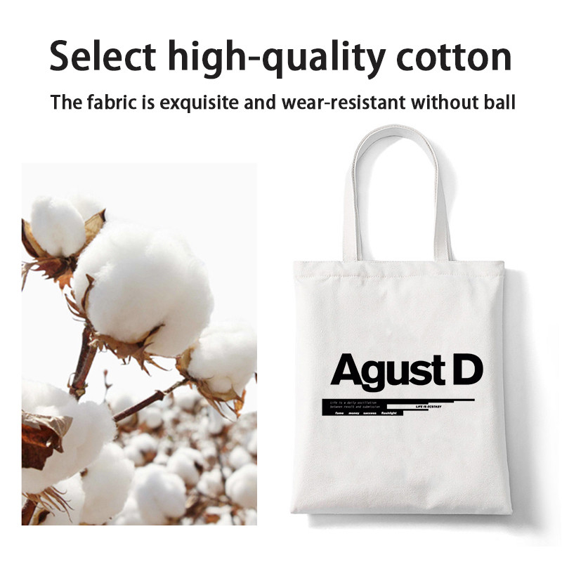 Korejski stil Agust D Funny Shopper Bag ​Torba za kupovinu Torba na rame Platnena torba Harajuku Messenger torba velikog kapaciteta Ručna torba