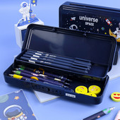 Κουτί χαρτικών με κλειδαριά διπλής στρώσης χαριτωμένο διαστημικό πλαστικό κουτί μολυβιών αστροναύτης σχολείο μαθητής κουτί αποθήκευσης παιδική μολυβοθήκη