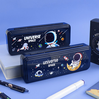 Двуслойна секретна ключалка Кутия за канцеларски материали сладък космически астронавт пластмасова кутия за моливи Кутия за съхранение на ученик, детски молив