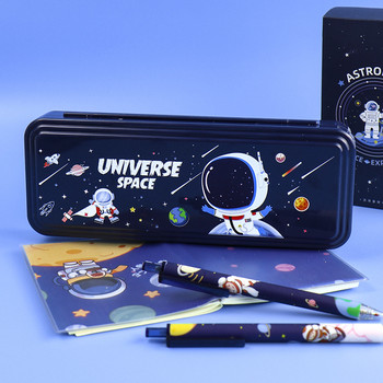 Двуслойна секретна ключалка Кутия за канцеларски материали сладък космически астронавт пластмасова кутия за моливи Кутия за съхранение на ученик, детски молив