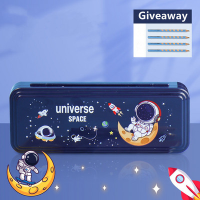 Κουτί χαρτικών με κλειδαριά διπλής στρώσης χαριτωμένο διαστημικό πλαστικό κουτί μολυβιών αστροναύτης σχολείο μαθητής κουτί αποθήκευσης παιδική μολυβοθήκη