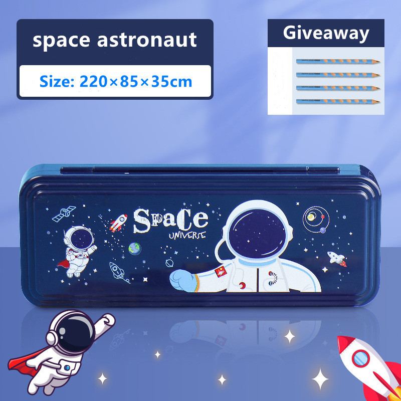 Κουτί χαρτικών με κλειδαριά διπλής στρώσης χαριτωμένο διαστημικό πλαστικό κουτί μολυβιών αστροναύτης σχολείο μαθητής κουτί αποθήκευσης παιδική μολυβοθήκη