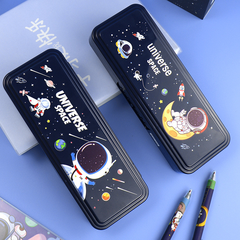 Κουτί χαρτικών με κλειδαριά διπλής στρώσης χαριτωμένο διαστημικό πλαστικό κουτί μολυβιών αστροναύτης σχολείο μαθητής κουτί αποθήκευσης παιδική μολυβοθήκη