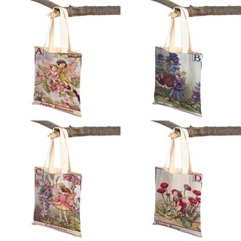 Vintage Floral Cartoon Kid Tote τσάντα για κορίτσι Casual Canvas Γυναικείες Τσάντα ώμου αγορών Flower Elf Fairy Tale Παιδιά