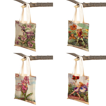 Vintage Floral Cartoon Kid Tote τσάντα για κορίτσι Casual Canvas Γυναικείες Τσάντα ώμου αγορών Flower Elf Fairy Tale Παιδιά