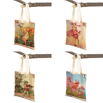 Vintage Floral Cartoon Kid Tote τσάντα για κορίτσι Casual Canvas Γυναικείες Τσάντα ώμου αγορών Flower Elf Fairy Tale Παιδιά