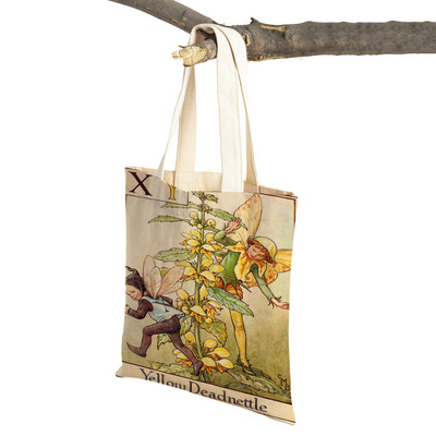 Vintage ziedu multfilmu bērnu rokassomiņa meitenēm ikdienas audekls sievietēm iepirkšanās plecu soma Ziedu elfu pasaka bērniem