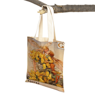 Vintage ziedu multfilmu bērnu rokassomiņa meitenēm ikdienas audekls sievietēm iepirkšanās plecu soma Ziedu elfu pasaka bērniem