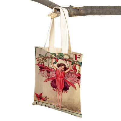 Vintage ziedu multfilmu bērnu rokassomiņa meitenēm ikdienas audekls sievietēm iepirkšanās plecu soma Ziedu elfu pasaka bērniem