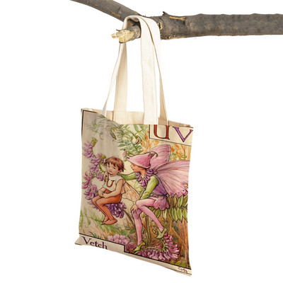 Vintage ziedu multfilmu bērnu rokassomiņa meitenēm ikdienas audekls sievietēm iepirkšanās plecu soma Ziedu elfu pasaka bērniem