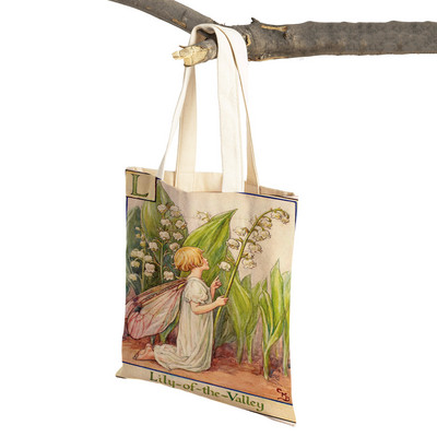 Vintage ziedu multfilmu bērnu rokassomiņa meitenēm ikdienas audekls sievietēm iepirkšanās plecu soma Ziedu elfu pasaka bērniem