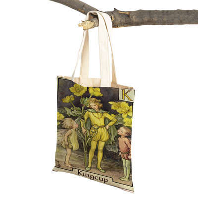 Vintage ziedu multfilmu bērnu rokassomiņa meitenēm ikdienas audekls sievietēm iepirkšanās plecu soma Ziedu elfu pasaka bērniem