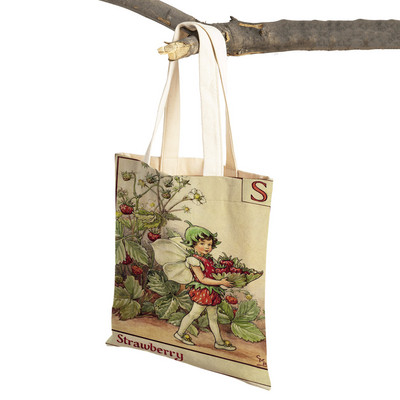 Vintage ziedu multfilmu bērnu rokassomiņa meitenēm ikdienas audekls sievietēm iepirkšanās plecu soma Ziedu elfu pasaka bērniem