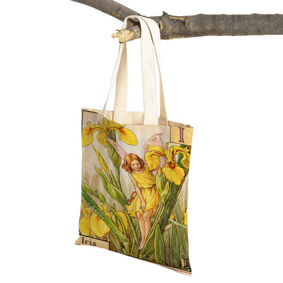 Vintage ziedu multfilmu bērnu rokassomiņa meitenēm ikdienas audekls sievietēm iepirkšanās plecu soma Ziedu elfu pasaka bērniem