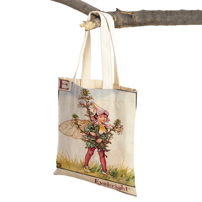 Vintage ziedu multfilmu bērnu rokassomiņa meitenēm ikdienas audekls sievietēm iepirkšanās plecu soma Ziedu elfu pasaka bērniem