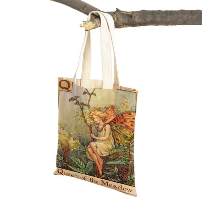 Vintage ziedu multfilmu bērnu rokassomiņa meitenēm ikdienas audekls sievietēm iepirkšanās plecu soma Ziedu elfu pasaka bērniem