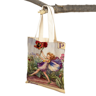 Vintage ziedu multfilmu bērnu rokassomiņa meitenēm ikdienas audekls sievietēm iepirkšanās plecu soma Ziedu elfu pasaka bērniem