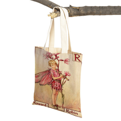 Vintage ziedu multfilmu bērnu rokassomiņa meitenēm ikdienas audekls sievietēm iepirkšanās plecu soma Ziedu elfu pasaka bērniem