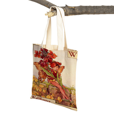 Vintage ziedu multfilmu bērnu rokassomiņa meitenēm ikdienas audekls sievietēm iepirkšanās plecu soma Ziedu elfu pasaka bērniem