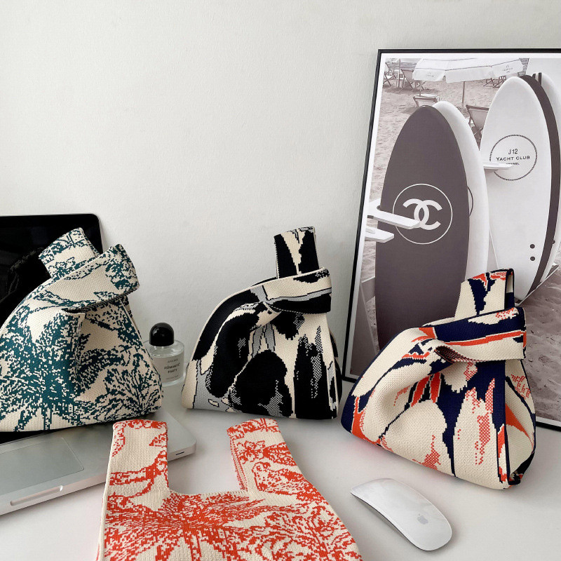 Pletena tkanina Ženska torba Prugasti dizajn Eko mala torba za kupovinu Dekoracija Torbica Kontrastne boje Vunena torbica za žene