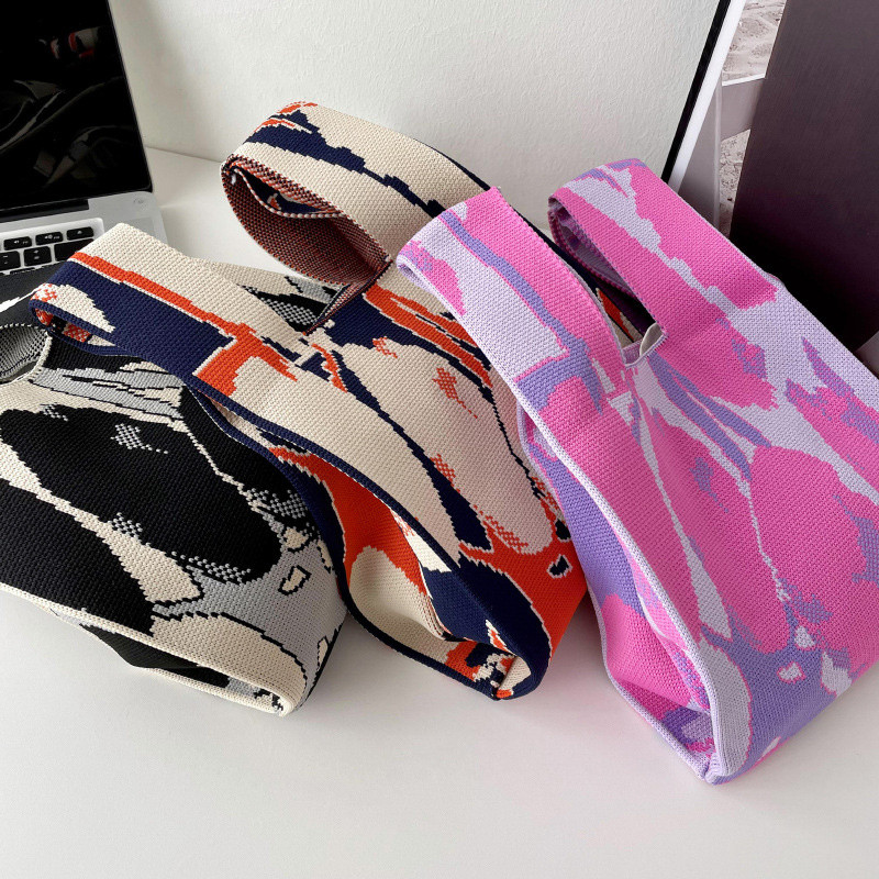 Pletena tkanina Ženska torba Prugasti dizajn Eko mala torba za kupovinu Dekoracija Torbica Kontrastne boje Vunena torbica za žene