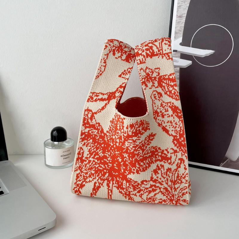 Pletena tkanina Ženska torba Prugasti dizajn Eko mala torba za kupovinu Dekoracija Torbica Kontrastne boje Vunena torbica za žene