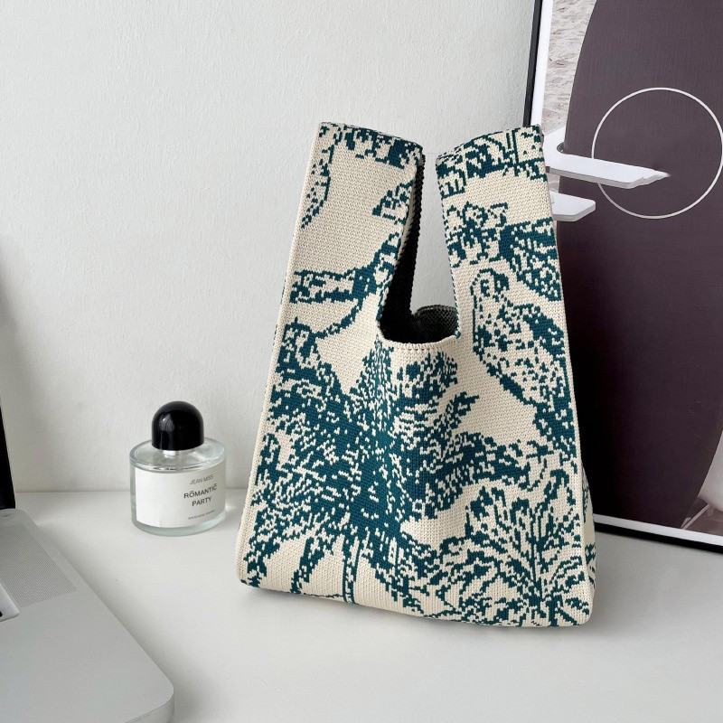 Pletena tkanina Ženska torba Prugasti dizajn Eko mala torba za kupovinu Dekoracija Torbica Kontrastne boje Vunena torbica za žene