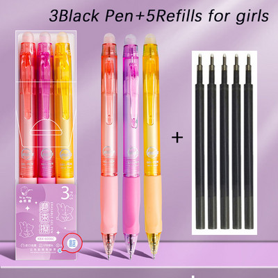 3 buc/set pixuri magice cu gel ștergebile pentru caiete de scris pentru școală, articole de papetărie, 0,5 mm, negru, albastru, umplere cu cerneală, papetărie Kawaii