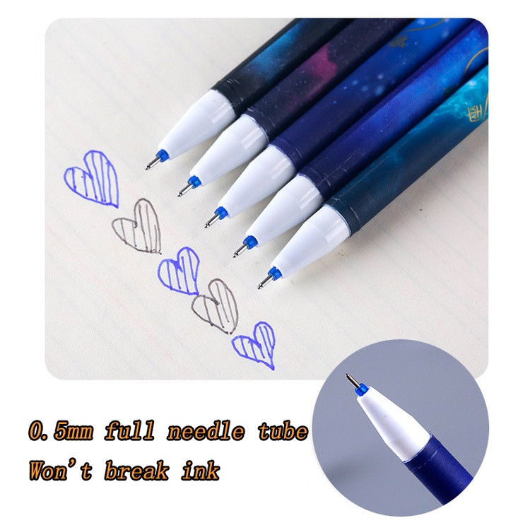 12 gab/komplekts Constellation dzēšamie gēla pildspalvas 0,5 mm gēla tinte, melna/zila uzpilde Lodīšu kancelejas preces Skolas rakstīšanas biroja piederumi