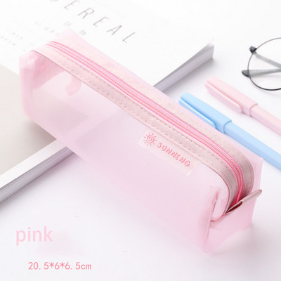 Värviline läbipaistev võrkpliiatsikott Kvaliteetne nailonist pliiatsikarp, hoiustamispliiatsikott õpilaste koolitarvete jaoks Kawaii kirjatarvete jaoks