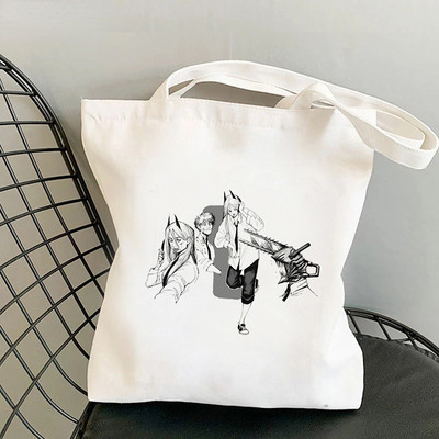 Motorzāģa vīrietis Anime Shopper Bag Harajuku Eco Resauble Tote Somas sievietēm Street Style Lielas ietilpības iepirkumu soma Bolso Mujer