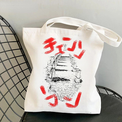 Motorzāģa vīrietis Anime Shopper Bag Harajuku Eco Resauble Tote Somas sievietēm Street Style Lielas ietilpības iepirkumu soma Bolso Mujer